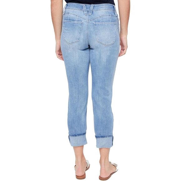 Womens Petite Cuff Jeans Mid Rise Fitted Denim Trendy Casual Fit - Picture 3 of 5